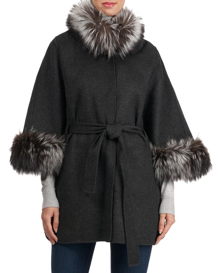 Wool/cashmere Belted Fox Fur Cape