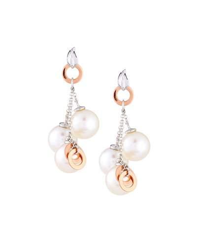 14k Two-tone Freshwater Pearl Dangle Earrings