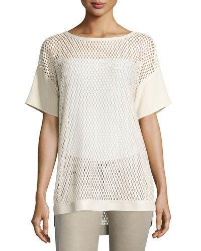 Camira Open-knit Dolman Tee, Ivory