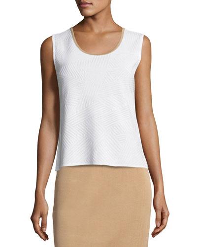 Geo-textured Scoop-neck Tank, White/sand