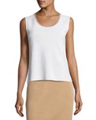 Geo-textured Scoop-neck Tank, White/sand