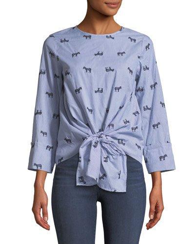 Tie-front Zebra-embroidered