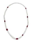 Beaded Rainbow Moonstone & Ruby Opera Necklace