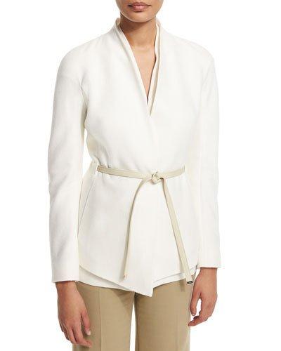 Cashmere Open-front Jacket W/belt, Off White