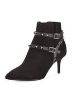 Rockstud Suede Pointed Bootie, Black