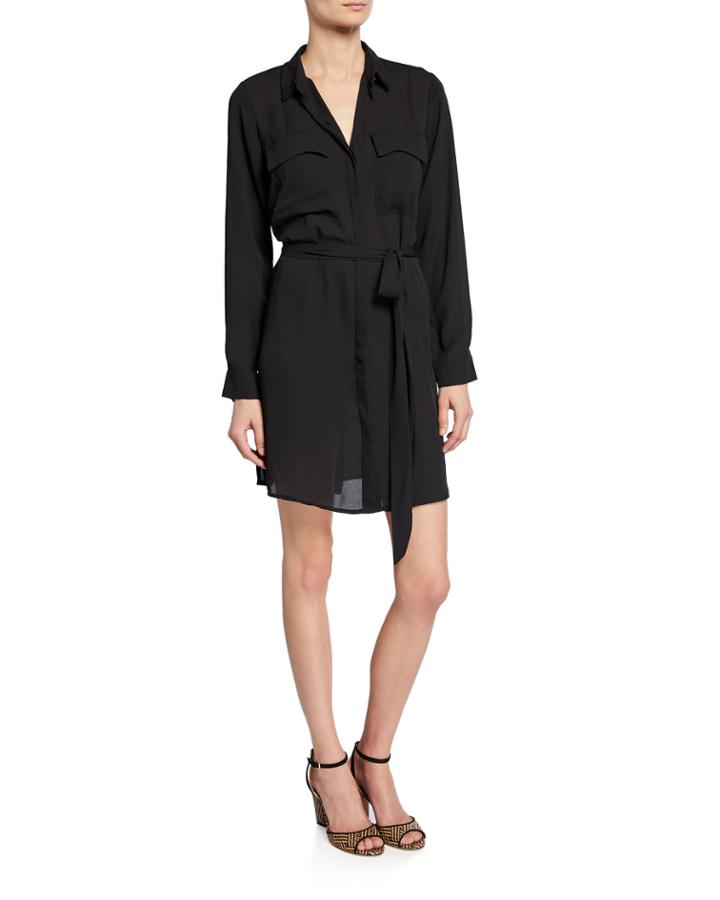 Button-front Long-sleeve Shirtdress With