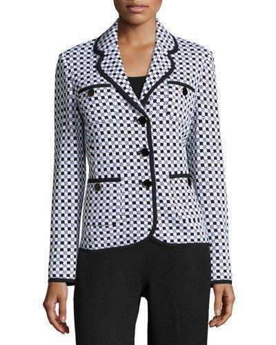 Checkered-print Knit Blazer, Black/white