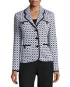 Checkered-print Knit Blazer, Black/white