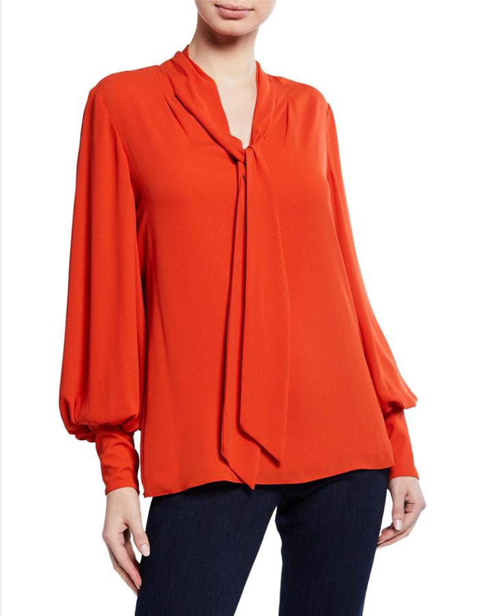 Long Bishop-sleeve Tie-neck