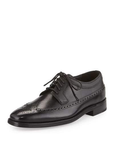 Giraldo Luxe Wing-tip Leather Oxford, Black
