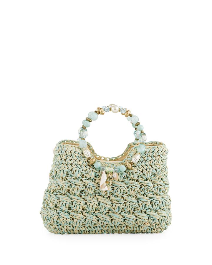 Sea Charms Crochet Straw Tote Bag, Aqua