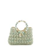 Sea Charms Crochet Straw Tote Bag, Aqua