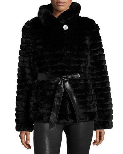 Rabbit Fur Down Feather Jacket, Black