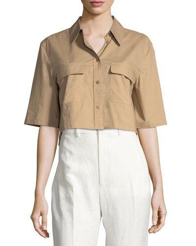 Signature Cropped Half-sleeve Blouse, Bright White