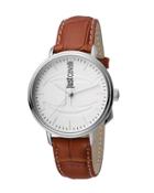 40mm Cfc Men's Stainless Steel Watch W/ Leather Strap, White/brown