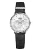 38mm V-circle Watch With Leather Strap, Black/white