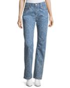 Paisley-printed High-rise Straight-leg Denim Pants