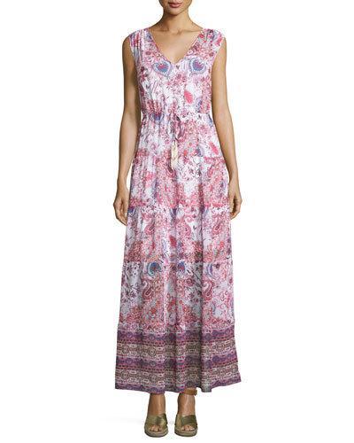 Tiered Paisley-print Chiffon Maxi Dress, Pink