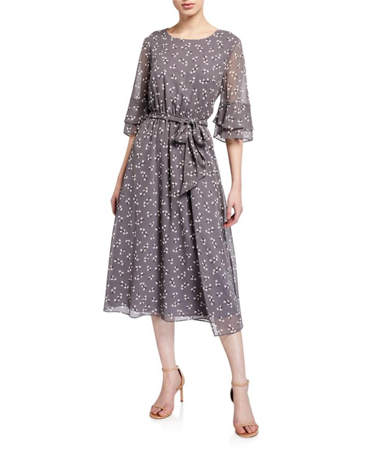 Albertine Printed Bell-sleeve A-line Dress