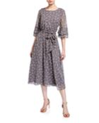 Albertine Printed Bell-sleeve A-line Dress