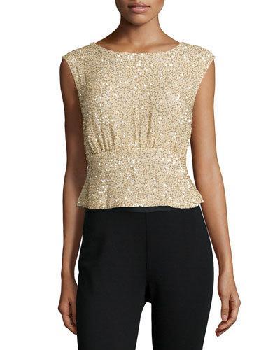 Shawn Embellished Peplum Top, Gold