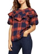 Plaid Ruffle Cotton Blouse