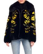 Rex Rabbit Fur Zip Jacket With Pattern Inserts