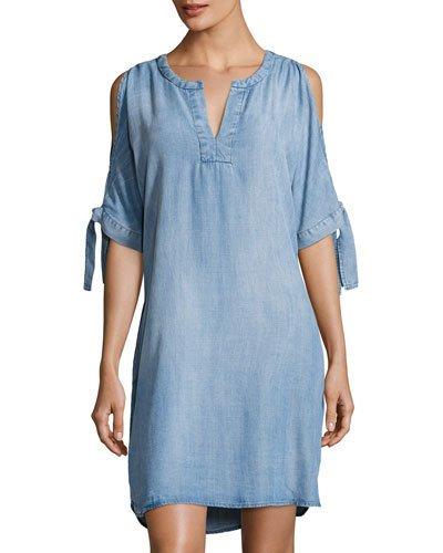 Hadley Cold-shoulder Chambray Dress, Blue