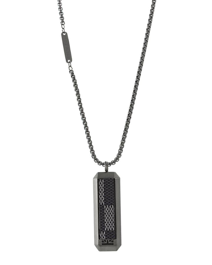 Men's Stainless Steel & Leather Dog Tag Necklace, Black