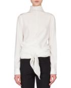 Mock-neck Wrap-front Blouse, Ivory