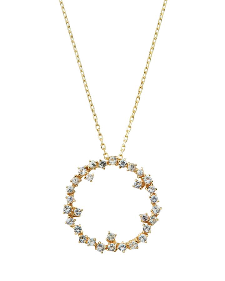14k Sapphire Starburst Mini Circle Necklace, White