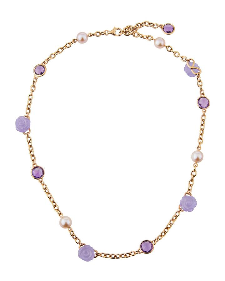 18k Lavender Jade, Amethyst And Violet Pearl Necklace