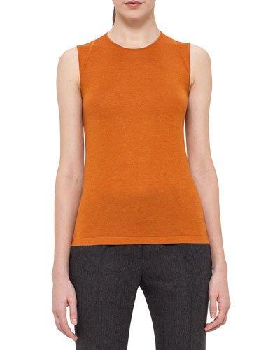 Sleeveless Cashmere/silk Jewel-neck Top, Karminspint