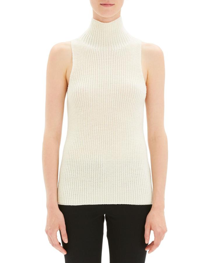 Plaited Sleeveless Knit Turtleneck