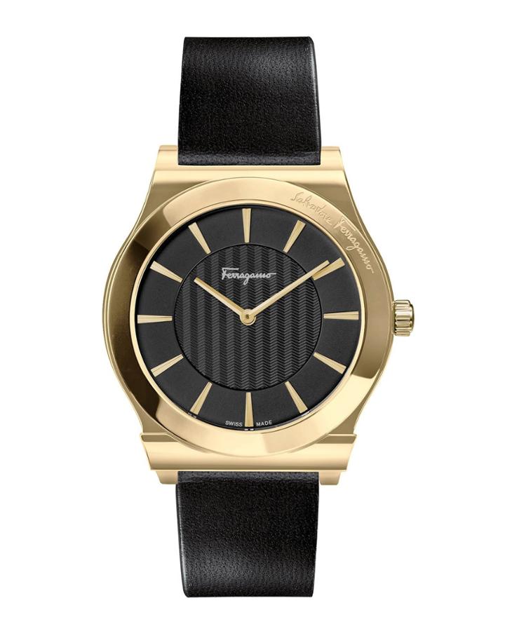 Men's 41mm Guilloche Watch With Leather