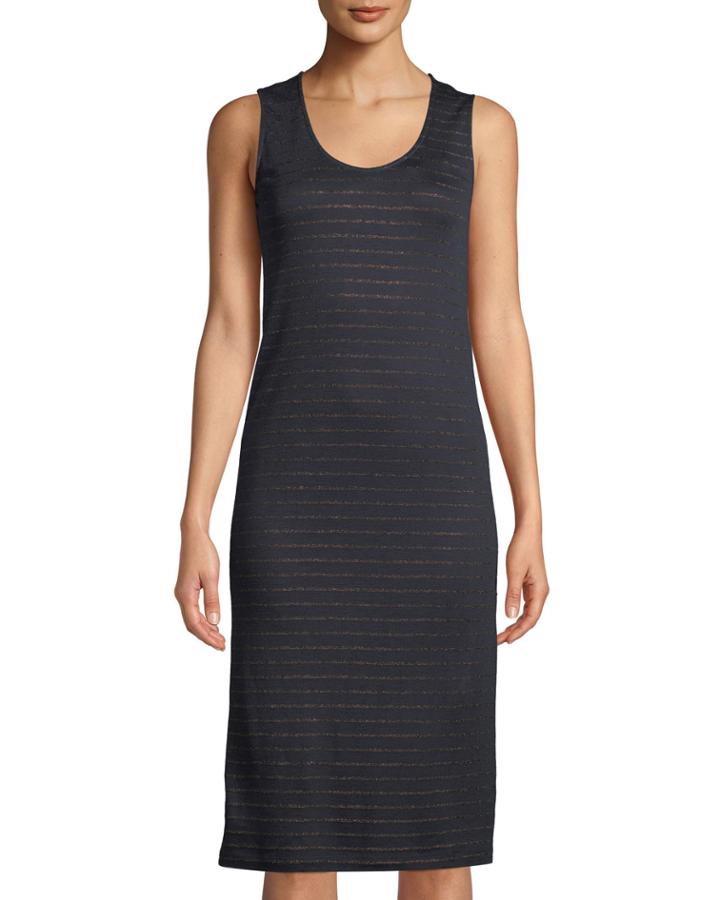 Scoop-neck Metallic-striped Dress, Navy