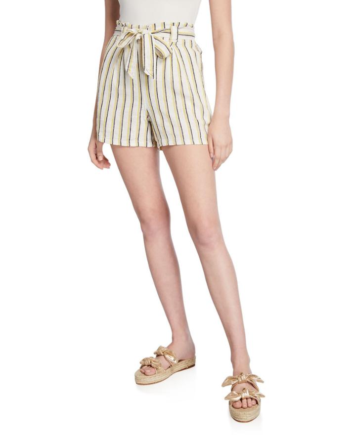 Striped Tie-waist Linen-blend