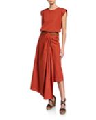 Cap-sleeve Asymmetric Belted