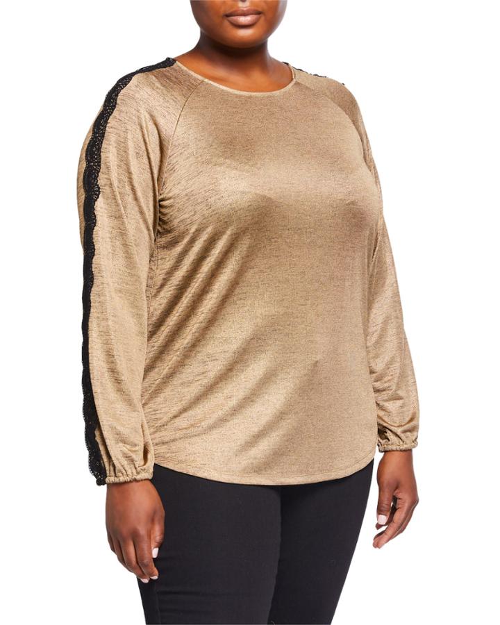 Plus Size Lace-trim Raglan Top