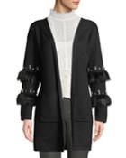 Faux-fur & Jewel Sleeve Hooded Cardigan