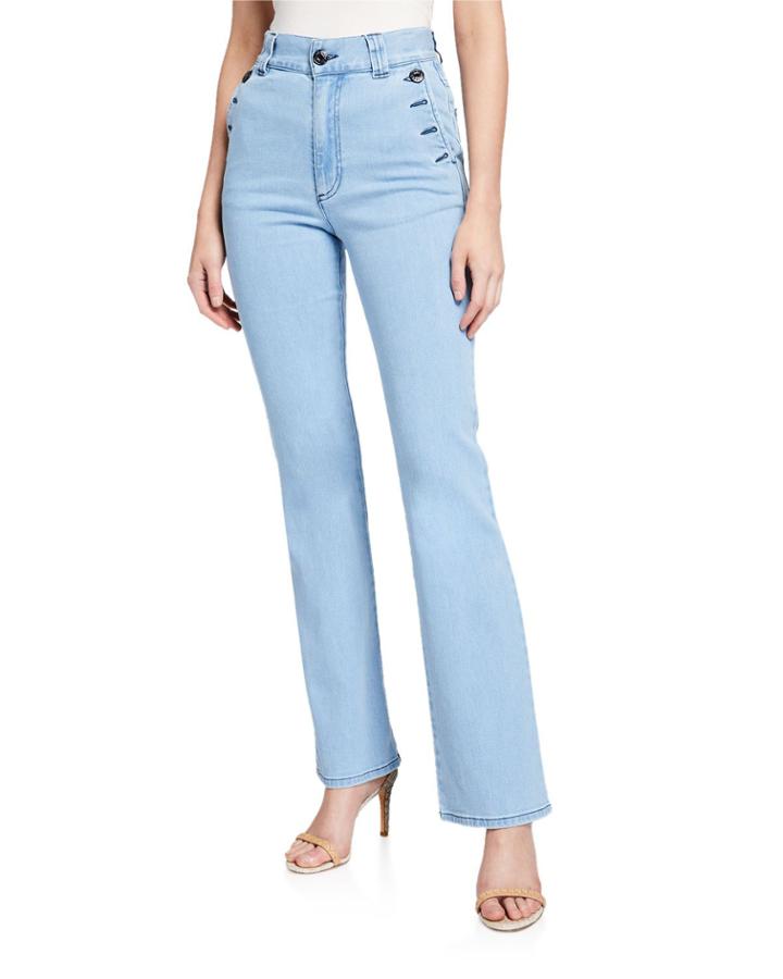 High-rise Straight-leg Jeans With Button Details
