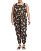 Floral-print Cropped Jumpsuit, Black/pink,