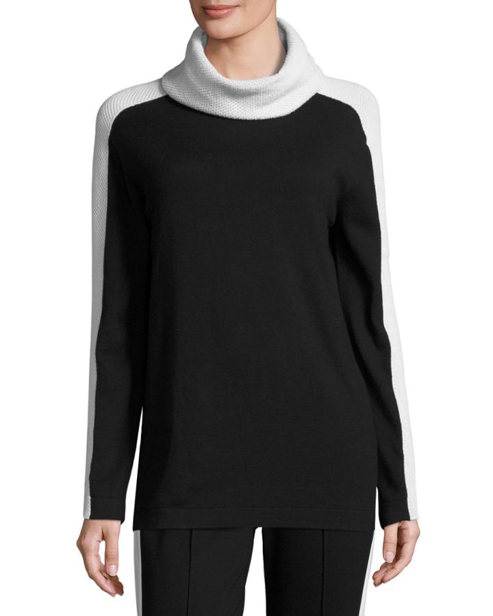 Mesh-stripe Cowl-neck