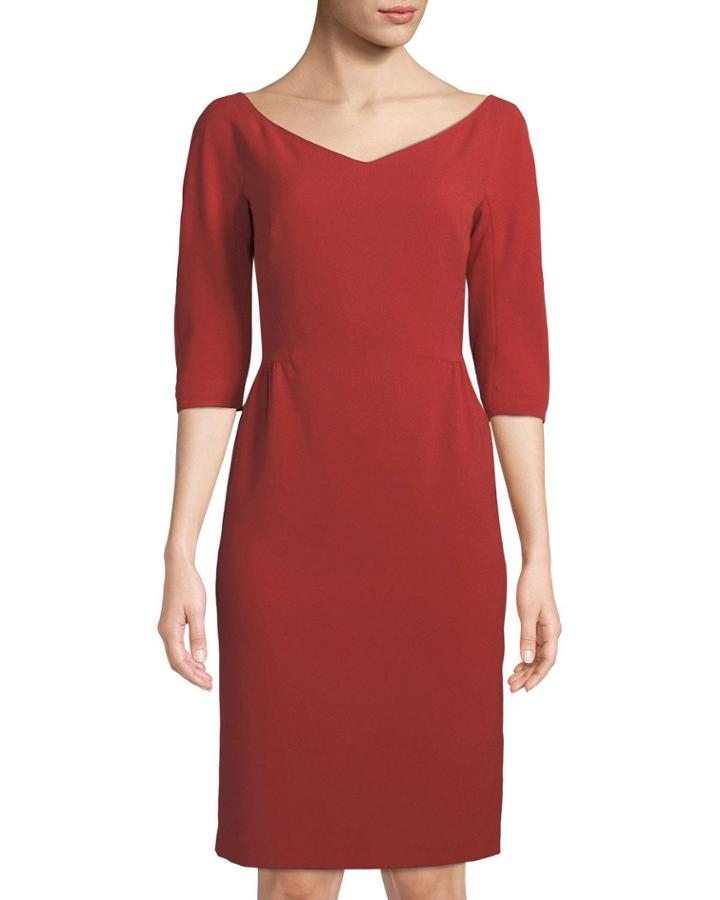 Alexia Half-sleeve Knit Sheath Dress, Red