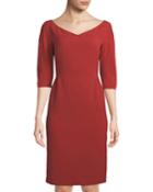 Alexia Half-sleeve Knit Sheath Dress, Red