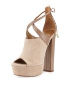 Kaya Plateau Suede 140mm Sandal, Biscotto