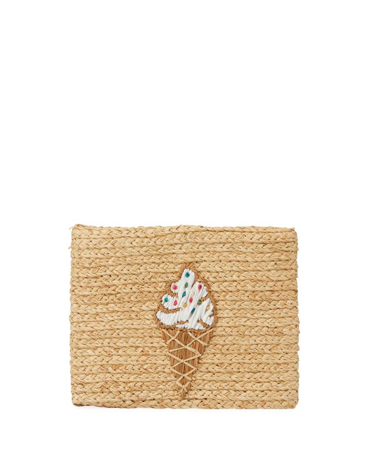 Whimsical Ice Cream Raffia Clutch Bag