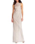 Beaded Mock-neck Evening Gown
