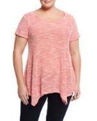 Short-sleeve Asymmetric-hem Top, Coral,