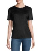 Fitted Faux-suede Tee, Black